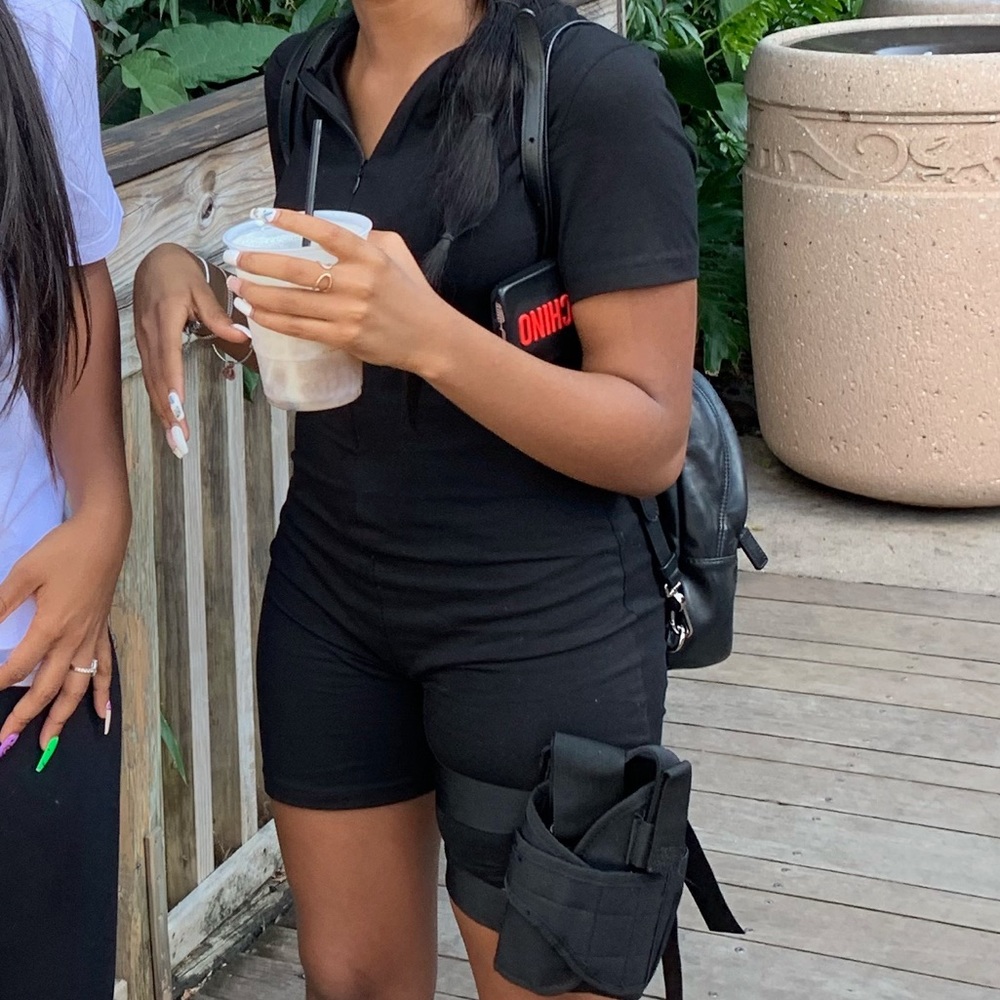 Black One Piece Zip Up Romper